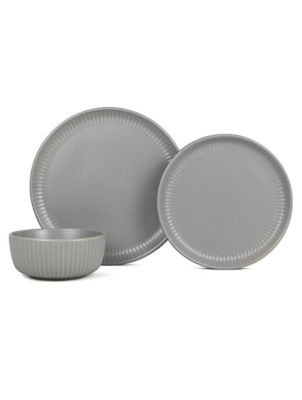 George Home Grey Ribbed Stoneware Dinner Set