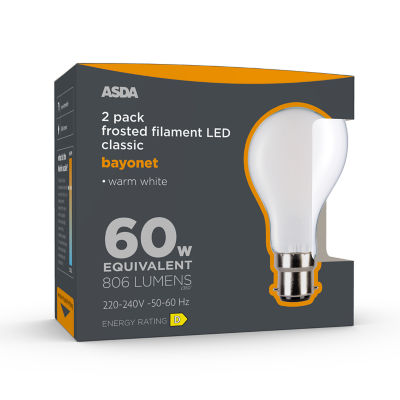 Asda Classic 60W Bayonet Warm White Lightbulb