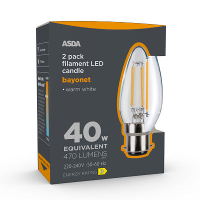 ASDA Fil Candle 470L Gl Cle B22 25H 27K Non 2P