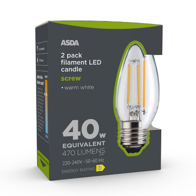 ASDA Fil Candle 470L Gl Cle E27 25H 27K Non 2P