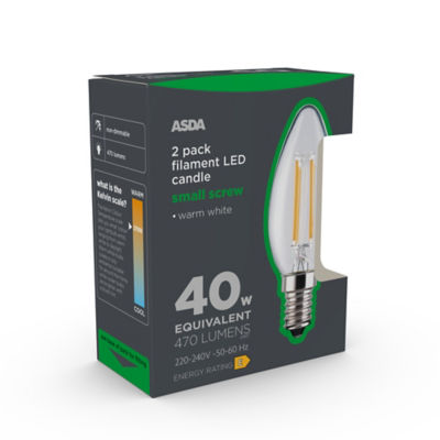 ASDA LED Filament Candle 40W Small Screw Clear Lightbulb