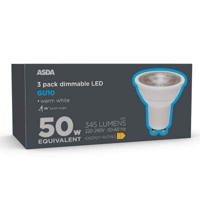 Asda Led Gu10 345L Wh 2H 27K Dim 3P