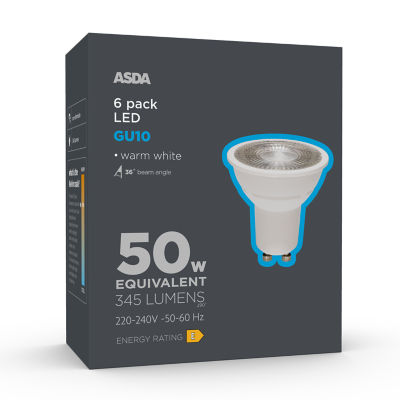 ASDA LED GU10 50W Lightbulb 6PK