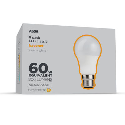 ASDA LED A Shape 810L WH COA B22 25H 27K NON 6P
