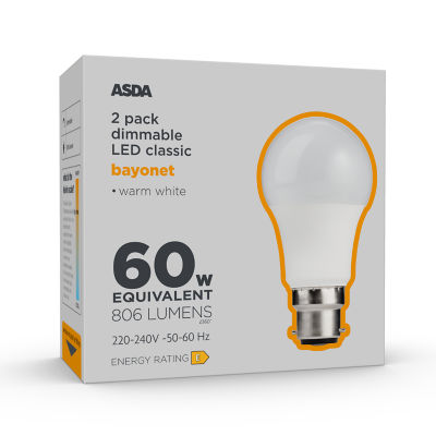 ASDA LED Classic 60W Large Bayonet Dimmable Lightbulb