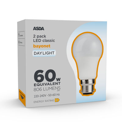 ASDA LED Classic 60W Large Bayonet Daylight Lightbulb