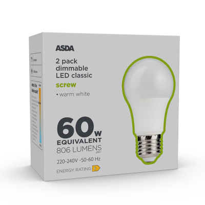ASDA LED Classic 60W Large Screw Dimmable Lightbulb