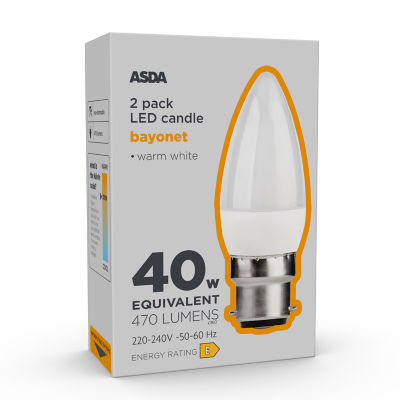 ASDA Led Candle 470L Wh Coa B22 15H 27K Non 2P