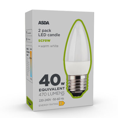 ASDA Led Candle 470L Wh Coa E27 15H 27K Non 2P
