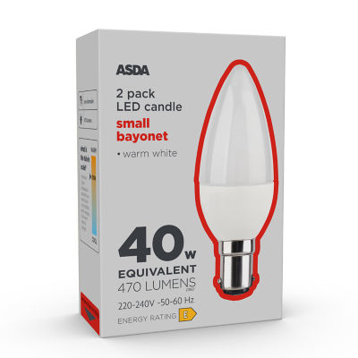 ASDA Led Candle 470L Wh Coa B15 15H 27K Non 2P
