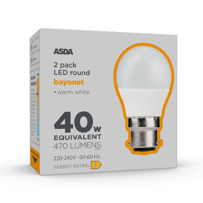 ASDA LED Round 40W Bayonet Warm White Lightbulb