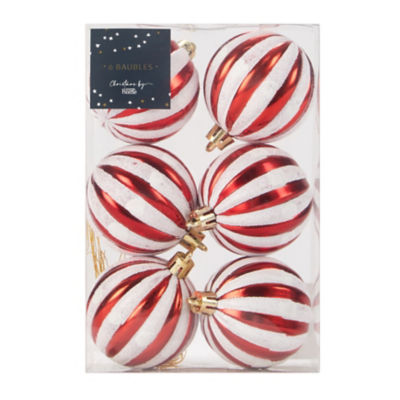 George Home Candy Cane Baubles - 6 Pack