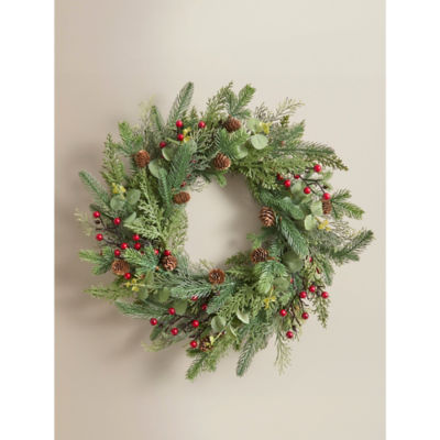 George Home Green & Red Pinecone Christmas Wreath