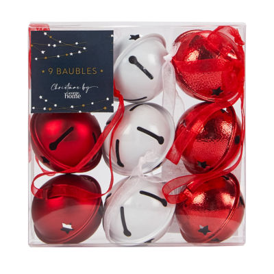 George Home Red Metal Bell Baubles - 9 Pack