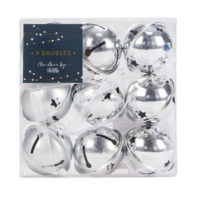 George Home Silver Metal Bell Baubles - 9 Pack
