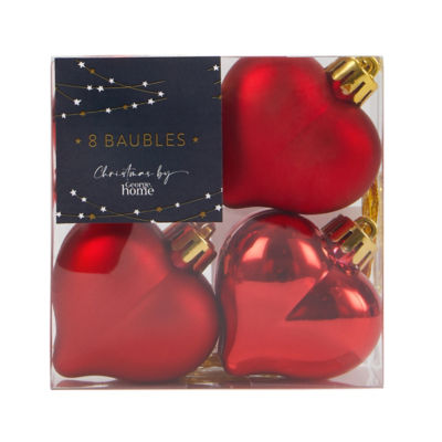 George Home Red Heart Baubles - 8 Pack