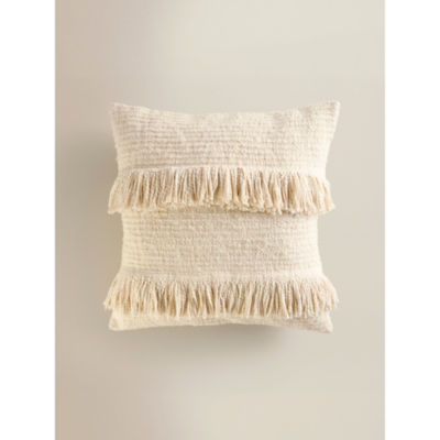 ASDA Ivory Fringed Wool Cushion