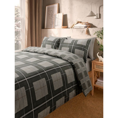 George Home Dark Grey Check Reversible Duvet Set - Super King