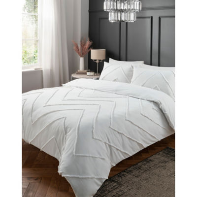 George Home White Tufted Cotton Zig Zag Duvet Set - Super King