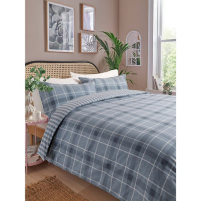 George Home Grey Checked Brushed Cotton Duvet Set - Super King