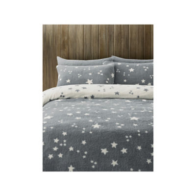 George Home Grey Star Print Teddy Reversible Duvet Cover Set - Single