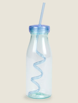 George Home Blue Milk Bottle with Straw