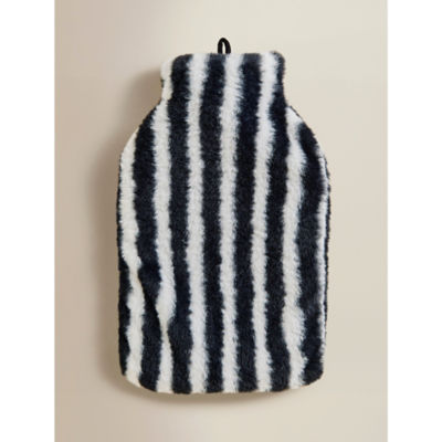 George Home Black & White Striped Faux Fur Hot Water Bottle