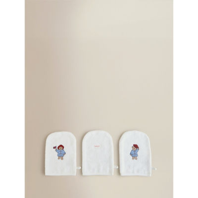 George Home Paddington Bear Blue & White Cotton Wash Mitt - Set of 3