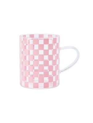 George Home Pink Checkerboard Glass Mug