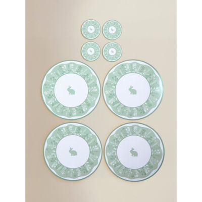 George Home Green & White Rabbit Corkback Placemat & Coaster Set