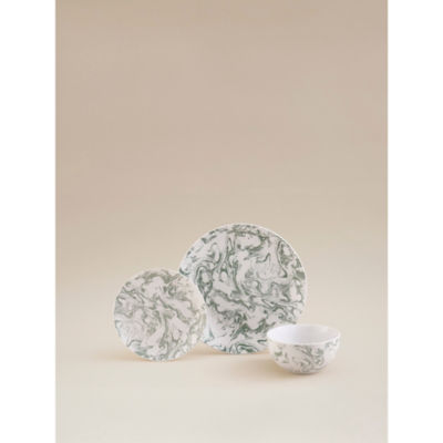 George Home Green & White Marble Dinner Set 12 Piece Set