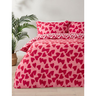 George Home Pink & Red Hearts Print Microfiber Duvet Set - Single