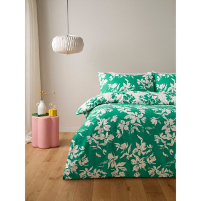 George Home Green Floral Paint Stroke Polycotton Duvet Set Double