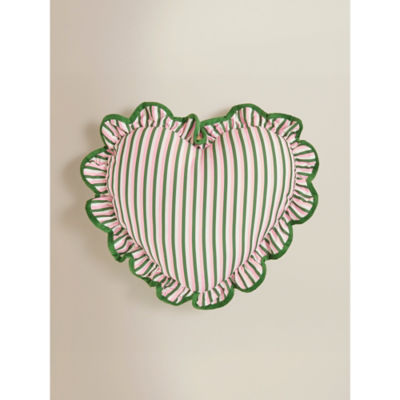 George Home Pink & Green Striped Heart Cushion with Frill