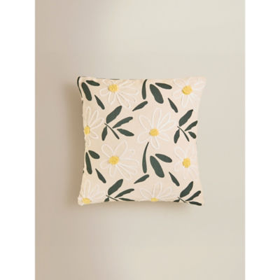 George Home Green Embroidered Daisy Cushion