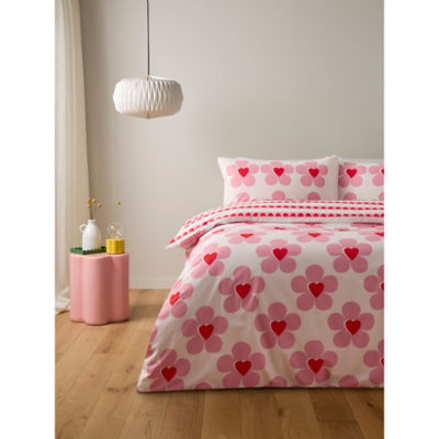 George Home Pink Floral Heart Reversible Duvet Set - King
