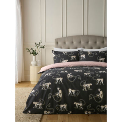 George Home Black Funky Monkeys Easycare Reversible Duvet Set King