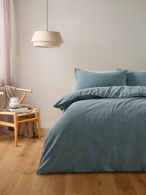 George Home Blue Relaxed Washed Cotton Duvet Set - Single