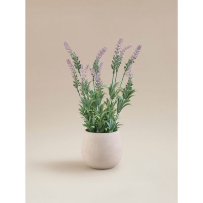 George Home Purple Artificial Lavender In Cement Pot