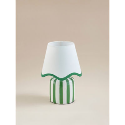 George Home Green & White Stripe Battery Scallop Shade Lamp