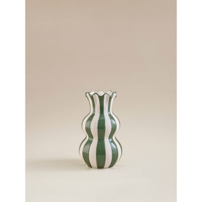 George Home Green & White Striped Vase