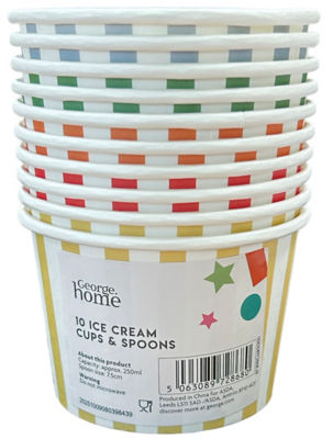 George Home Ice Cream Cups With Wooden Spoons 10Pk