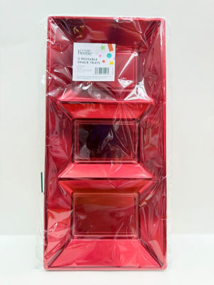 ASDA 3 Section Red Snack Tray 2 Pack
