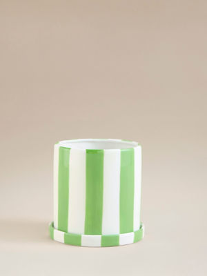 George Home Green Striped Plant Pot 15.5x14.5cm