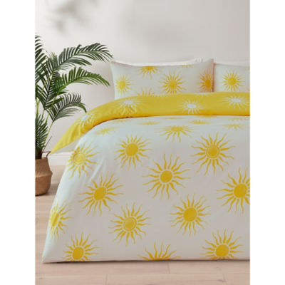George Home White & Yellow Sunburst Microfibre Duvet Set - King