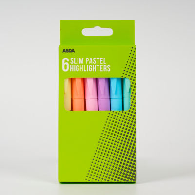 ASDA Pastel Slim Highlighters 6 Pack