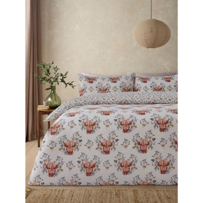George Home Floral Highland Cow Easycare Duvet Set - King