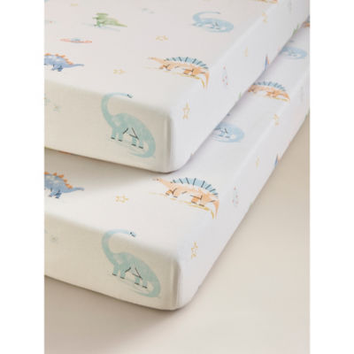 Blue Dino Cot Bed Jersey Cotton Sheets - Set of 2