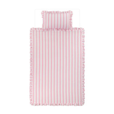 George Home Pink & White Stripe Frill Reversible Duvet Set