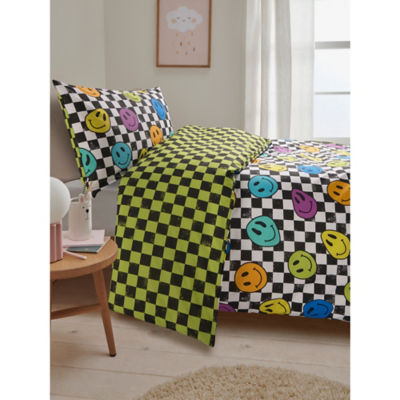 George Home Black Checkerboard Smiley Face Duvet Set Single